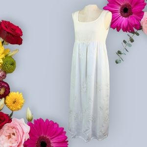 Vintage MODA INT’L Linen Dress Embroidered Maxi Tie in Back